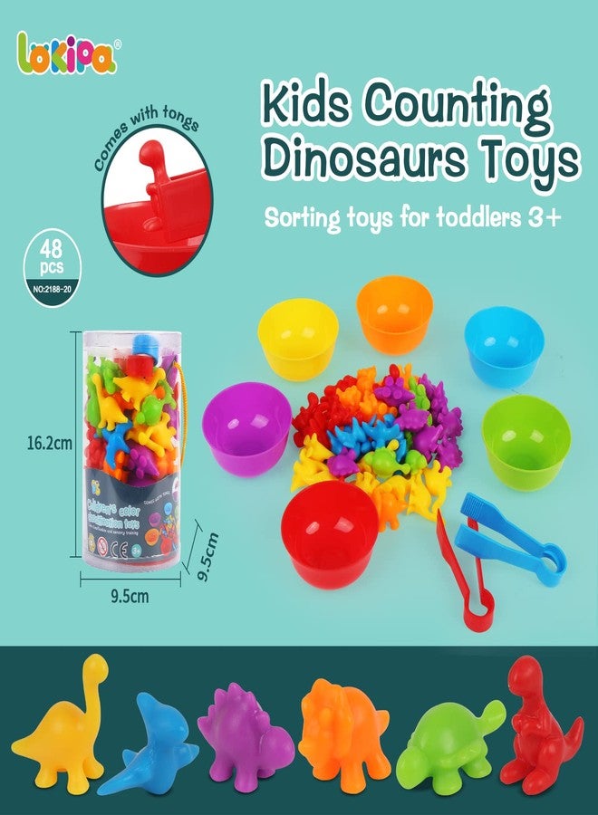 LOKIPA Counting Dinosaurs Toys Matching Game with Rainbow Sorting Cups, Color Sorting Set Preschool Learning Activities Education Toys for Toddlers Kids Ages 3 Years and Up - Image 3