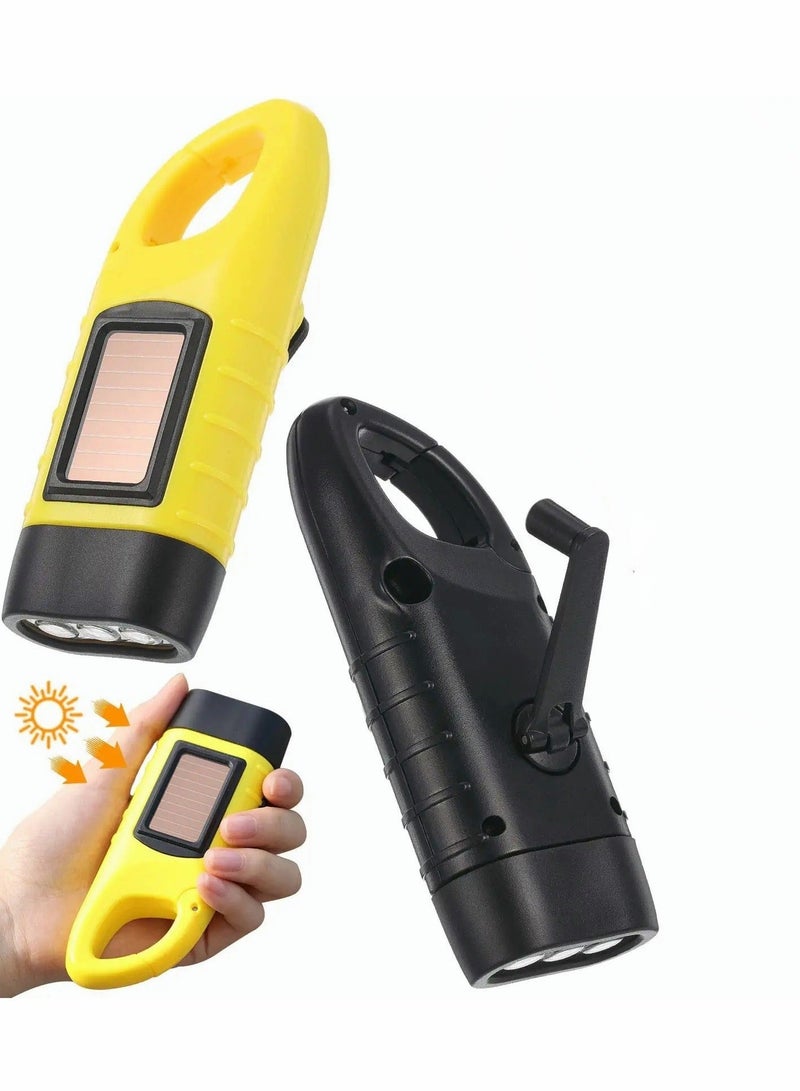 Hand Crank Solar Powered Flashlight Rechargeable Led Gear Self Charging Torch for Fishing Weather Pack 2 PCS - Image 1