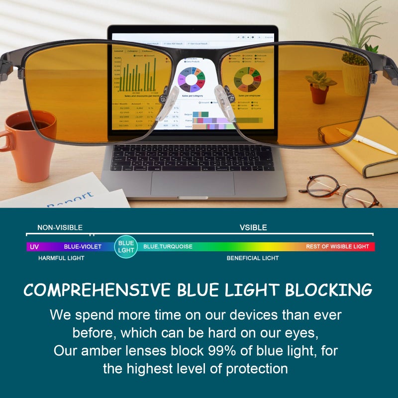 YIMI Mens Blue Light Glasses Men Computer Gaming BlueLight Blocking Glasses Metal Anti Eyestrain Clear Lens Eye Protection (Max Protection) - Image 4