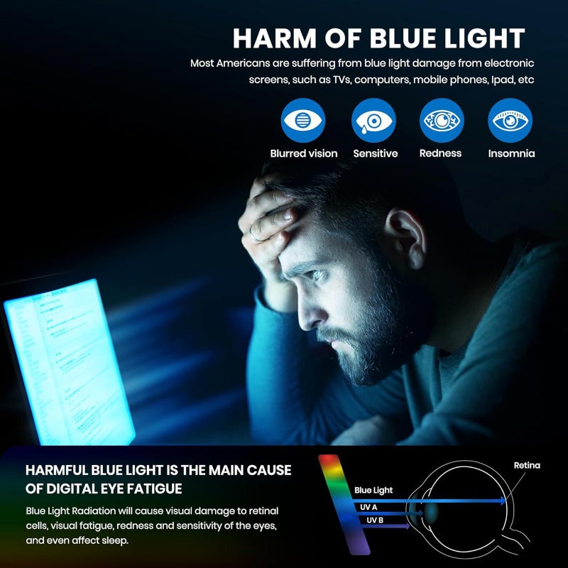 YIMI Mens Blue Light Glasses Men Computer Gaming BlueLight Blocking Glasses Metal Anti Eyestrain Clear Lens Eye Protection (Max Protection) - Image 3