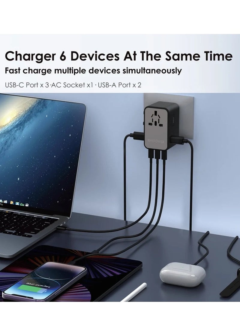 راف باور قابس سفر متعدد المنافذ بقوة 75 واط مع ثلاثة منافذ Type-C ومنفذ USB-A - Image 2