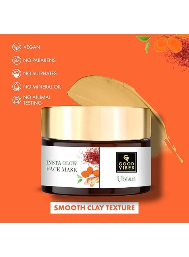 Good Vibes Ubtan Insta Glow Face Mask, 50 g | Brightening, Cleansing, Smoothening Face Pack For All Skin Types | With Turmeric, Saffron, Sunflower Seed Oil | No Parabens, Sulphates & Mineral Oil - Image 2