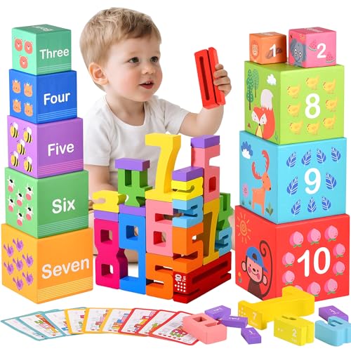 DICROON Wooden Number Building Blocks Stacking Toys for Toddlers 3 Years Old Digital Building Blocks 110 Digital Blocks Toys Balance Competition Toy Educational Gift for Kids Boys and Girls - Image 1