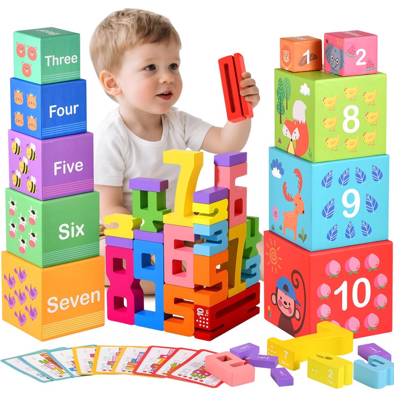 DICROON Wooden Number Building Blocks Stacking Toys for Toddlers 3 Years Old Digital Building Blocks 110 Digital Blocks Toys Balance Competition Toy Educational Gift for Kids Boys and Girls - Image 3