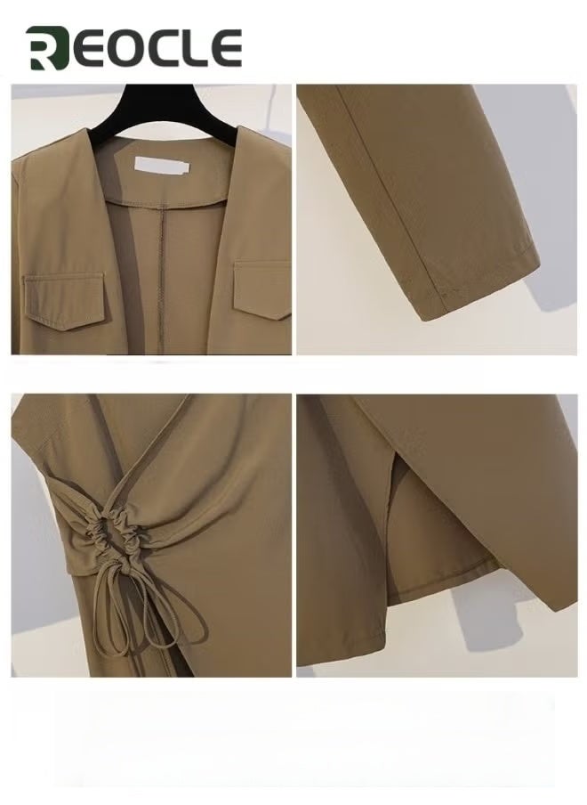 REOCLE Women's Dress Suit Sets 2 Piece Midi Sleeveless Dress Open Front Blazer Formal Office Business Work Outfits  - Image 3