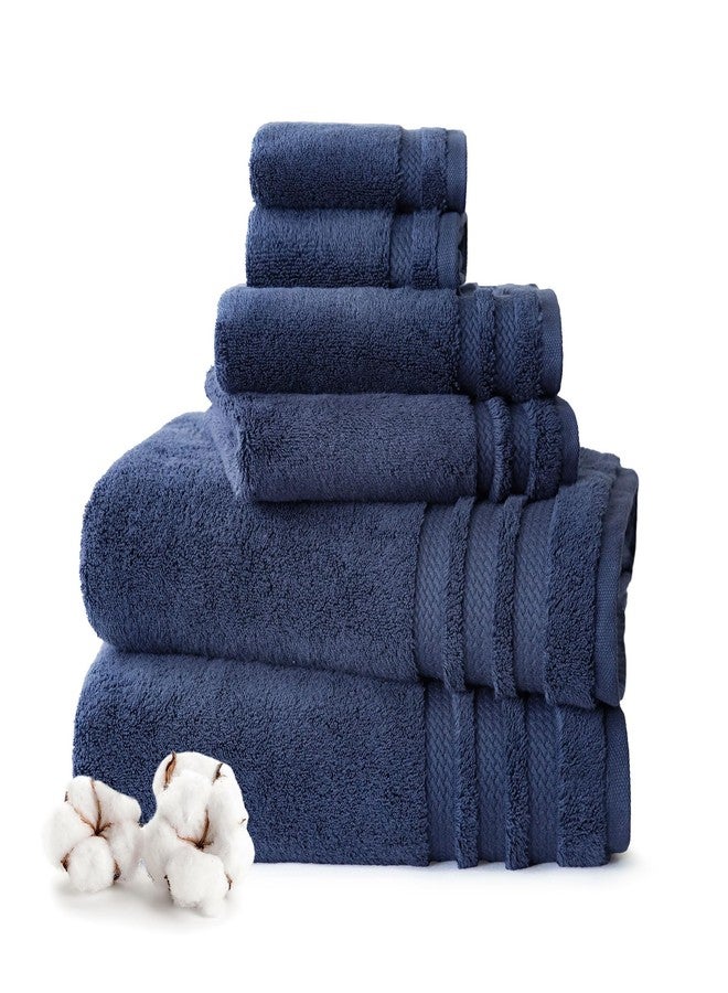MYTRIDENT Finesse 6 Piece Towel Set (2 Pc Bath Towels, 2 Pc Hand Towels, 2 Pc Face Towels), 625 GSM, 100% Cotton, Navy - Image 1