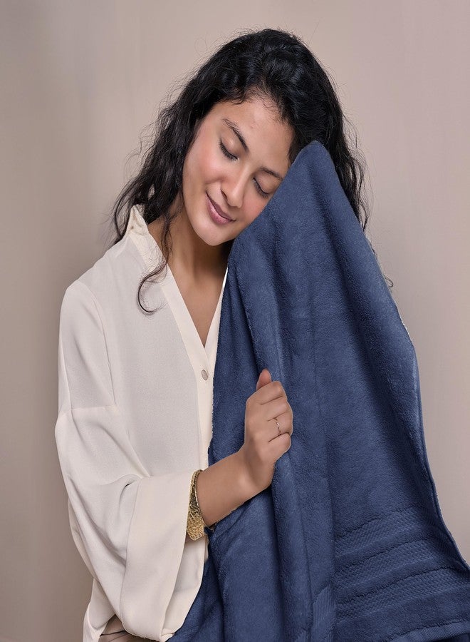 MYTRIDENT Finesse 6 Piece Towel Set (2 Pc Bath Towels, 2 Pc Hand Towels, 2 Pc Face Towels), 625 GSM, 100% Cotton, Navy - Image 3