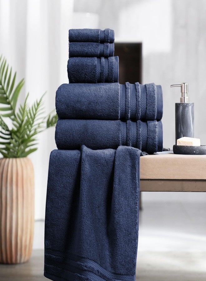 MYTRIDENT Finesse 6 Piece Towel Set (2 Pc Bath Towels, 2 Pc Hand Towels, 2 Pc Face Towels), 625 GSM, 100% Cotton, Navy - Image 2