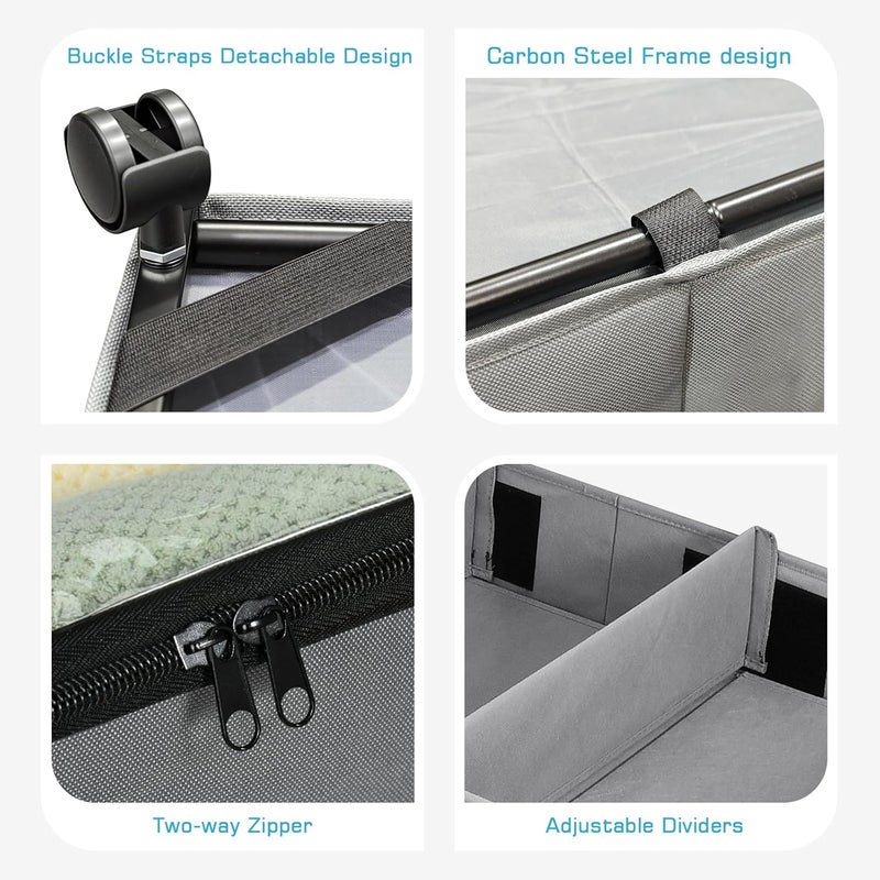 Xtsuen Pack of 2 Underbed Storage Boxes with Lid, Underbed Storage Bag with Wheels, 360° Rotation and Metal Frame, Foldable Clothes Storage Bag for Clothes, Bedding, Toys - Image 4