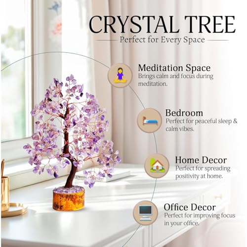 Crystiglow Amethyst Crystal Tree - 300 Beads, 10-12 Inches, Amethyst Stone Tree, Precious Gemstone Tree, Healing & Harmony, Handmade Gift for Home Décor, Meditation & Positive Energy - Image 5
