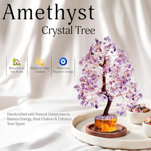 Crystiglow Amethyst Crystal Tree - 300 Beads, 10-12 Inches, Amethyst Stone Tree, Precious Gemstone Tree, Healing & Harmony, Handmade Gift for Home Décor, Meditation & Positive Energy - Image 2