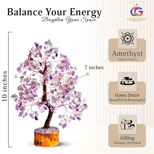 Crystiglow Amethyst Crystal Tree - 300 Beads, 10-12 Inches, Amethyst Stone Tree, Precious Gemstone Tree, Healing & Harmony, Handmade Gift for Home Décor, Meditation & Positive Energy - Image 3