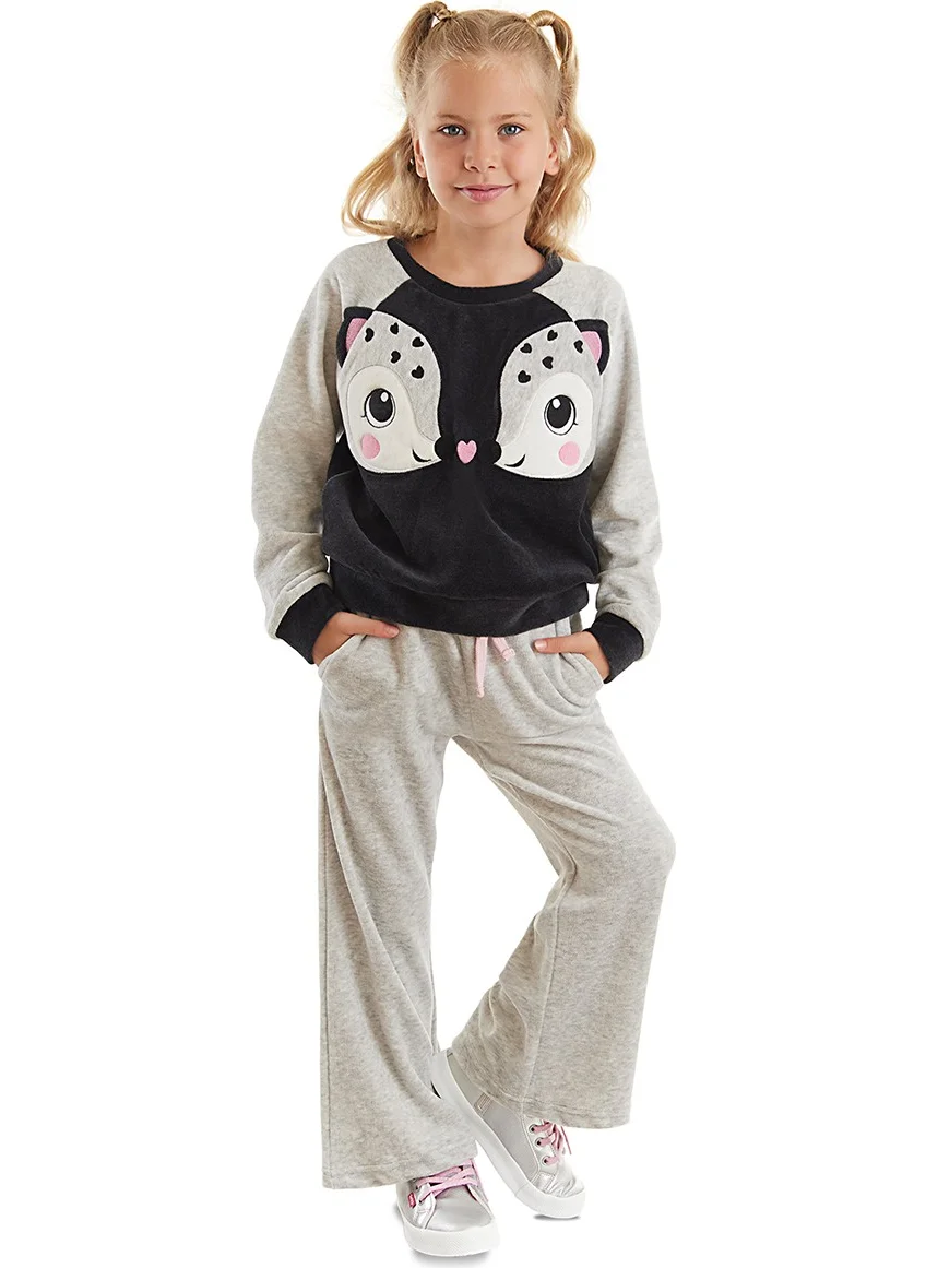 Denokids Twin Ceylan Girls Velvet Tracksuit