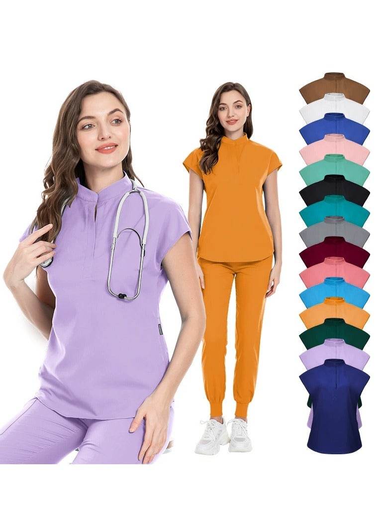Elastic Scrubs Nursing Pants with Stand Collar Nurse Uniforms for Medical Professionals & Jogging - Amazon Fulfilled - Image 3