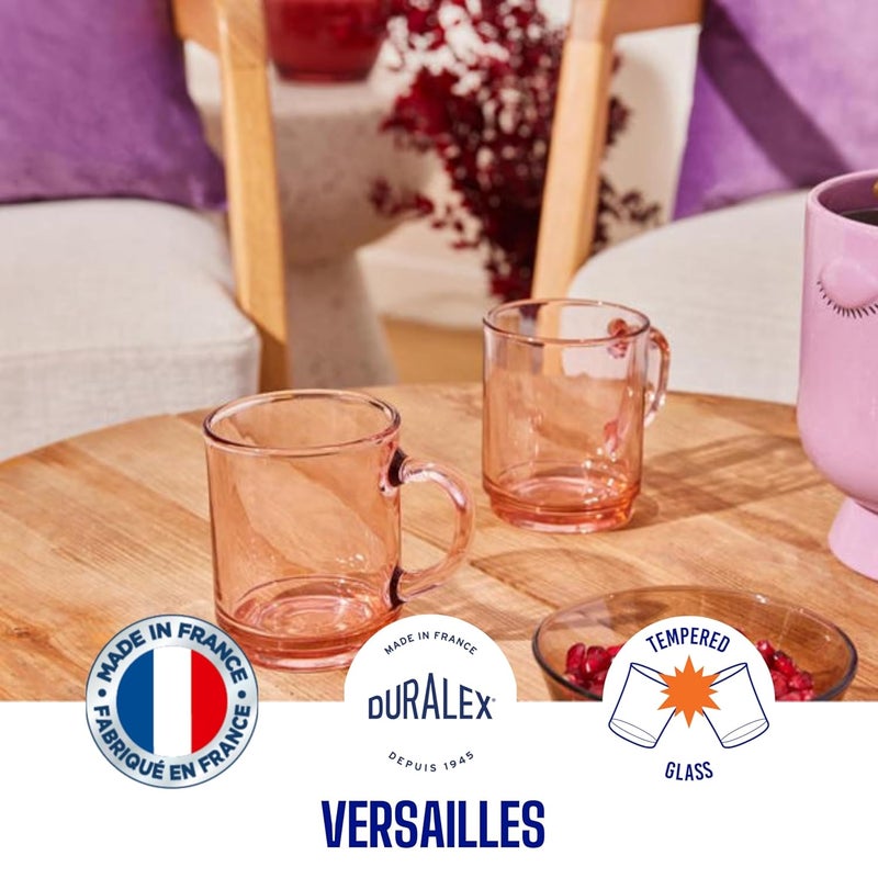 Duralex Versailles Pink Tempered Glass Mugs 260ml Set of 6 UltraResistant Stackable Coffee Tea Mugs Microwave Dishwasher Safe Giftable Mug Set - Image 2