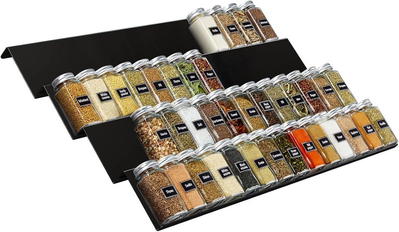 Lifewit 4-Tier Spice Rack Drawers for up to 56 Spice Bottles, Spice Organiser for Drawer with Width 35 to 68 cm, Combinable Spice Drawer Insert, Spice Insert Drawer, Black - Image 1