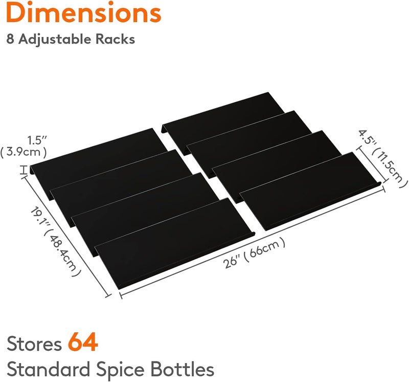 Lifewit 4-Tier Spice Rack Drawers for up to 56 Spice Bottles, Spice Organiser for Drawer with Width 35 to 68 cm, Combinable Spice Drawer Insert, Spice Insert Drawer, Black - Image 2