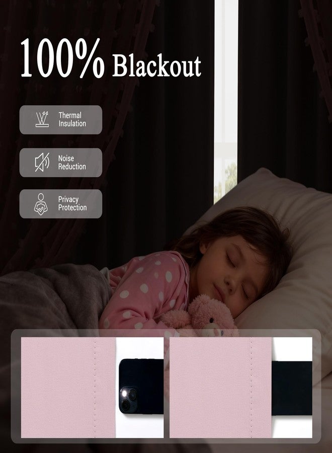 Hokibero 100% Blackout Pink Curtains for Girls Bedroom 84 Inches Long 2 Panels Double Layer Thermal Insulated Cute Drapes Pom Pom Sheer Overlay Back Tab Pocket Blush Curtain for Living Room Nursery 52x84 - Image 2