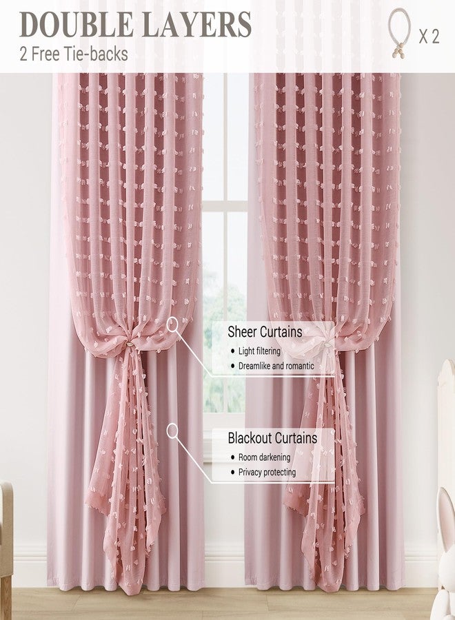 Hokibero 100% Blackout Pink Curtains for Girls Bedroom 84 Inches Long 2 Panels Double Layer Thermal Insulated Cute Drapes Pom Pom Sheer Overlay Back Tab Pocket Blush Curtain for Living Room Nursery 52x84 - Image 4