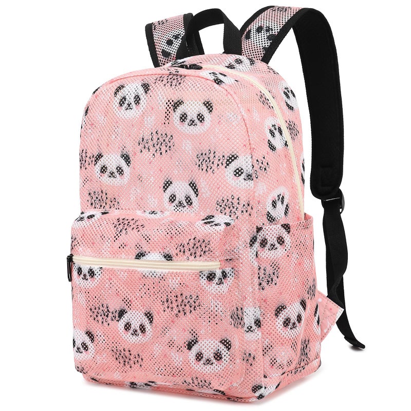 Kouxunt Panda Mesh Backpack for Girls Women See Through Casual School College Student Bookbag - Image 2