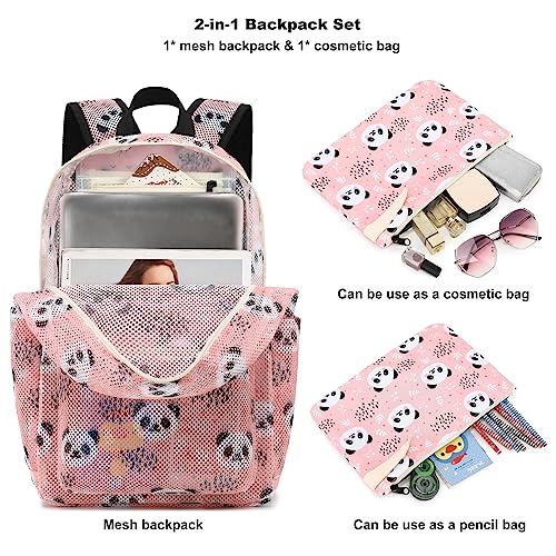 Kouxunt Panda Mesh Backpack for Girls Women See Through Casual School College Student Bookbag - Image 3