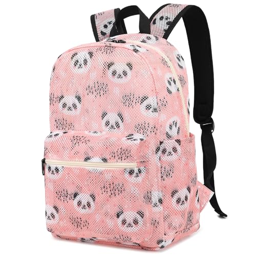 Kouxunt Panda Mesh Backpack for Girls Women See Through Casual School College Student Bookbag - Image 1