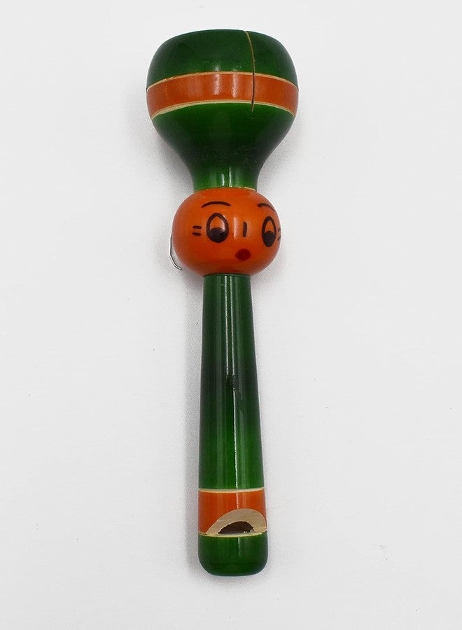 justhandmade Wooden TIK-Tok Whistle Rattle | Traditional Wooden Whistle Toy for Kids | Handmade Indian Wooden Baby Rattle with Sound | Safe & Eco-Friendly Toddler Toy (Green) - Image 1
