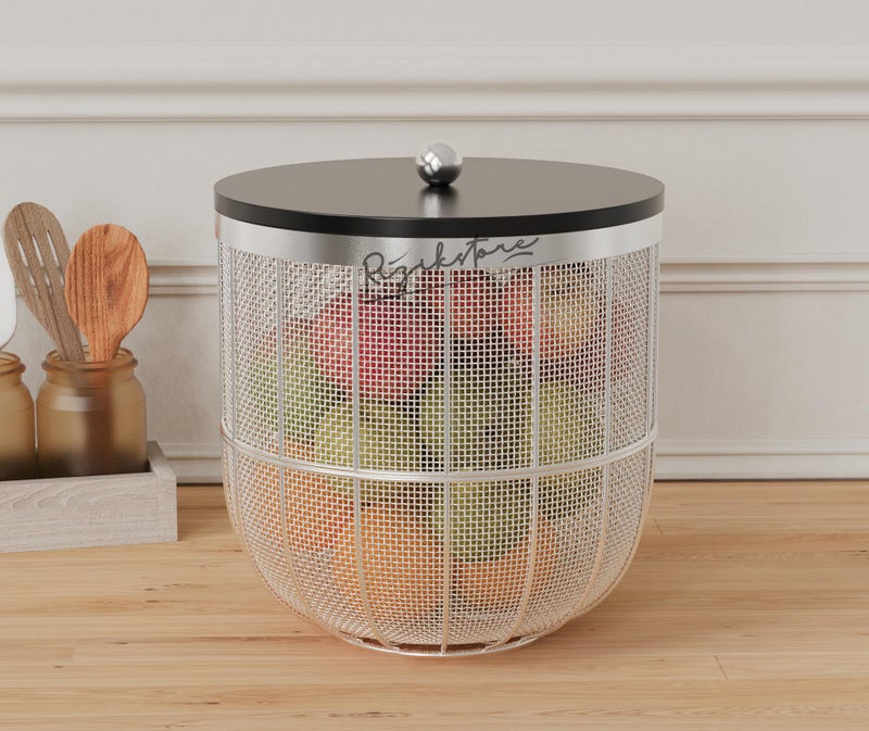 RIZIK STORE® Modern Metal Fruit Basket/Bowl with Lid – Perfect for Fruits, Vegetables, and Home Décor, Durable Design, 22x24cm (Silver (PACK OF 1)) - Image 1