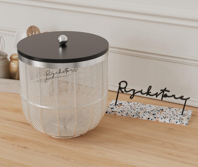 RIZIK STORE® Modern Metal Fruit Basket/Bowl with Lid – Perfect for Fruits, Vegetables, and Home Décor, Durable Design, 22x24cm (Silver (PACK OF 1)) - Image 2