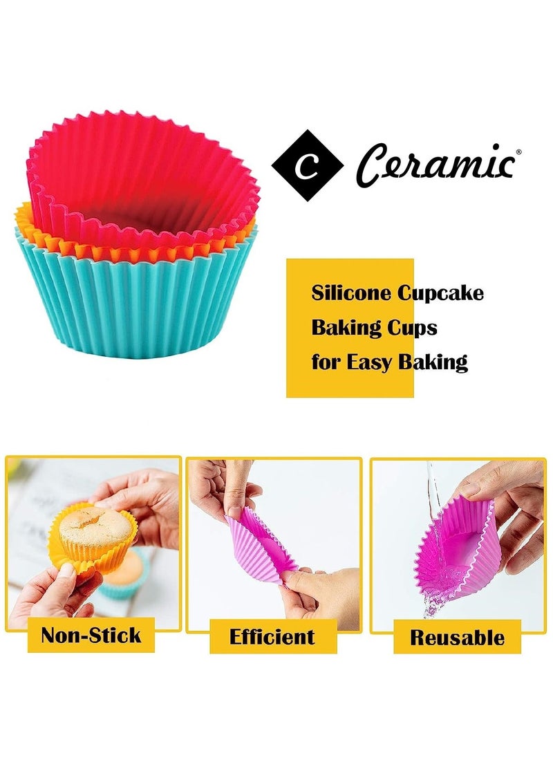 CERAMIC Silicone Baking Cups 21 Pack  Non Stick Muffin Cupcake Liners Set Thick And Heavy Duty Cupcake Molds  Perfect for Party  Bakery Supplies Multicolor  - Image 2