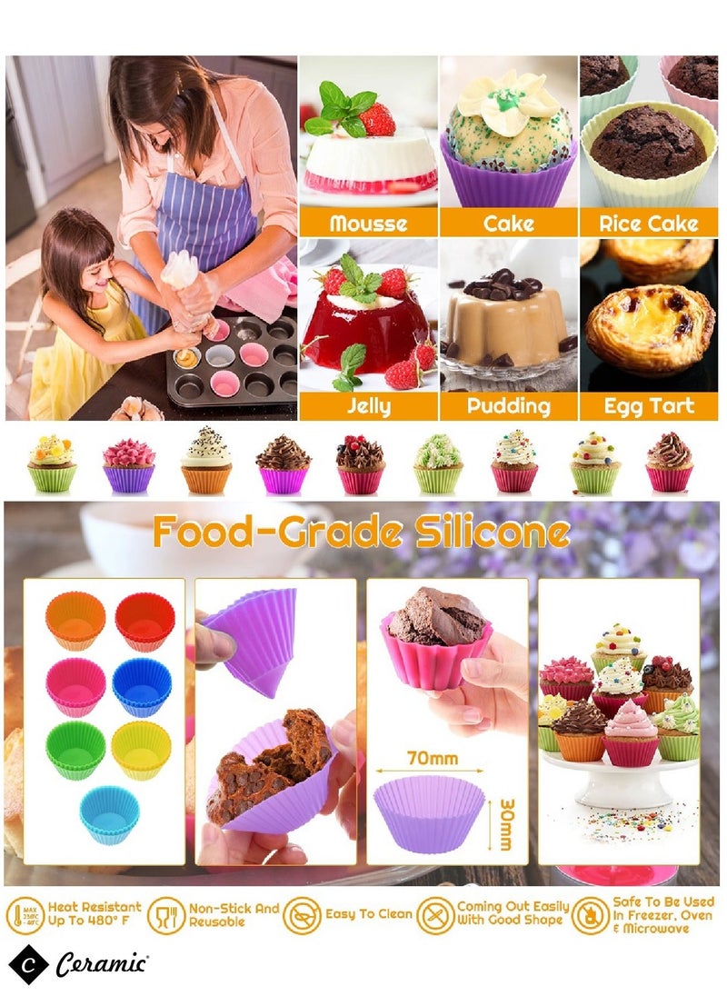 CERAMIC Silicone Baking Cups 21 Pack  Non Stick Muffin Cupcake Liners Set Thick And Heavy Duty Cupcake Molds  Perfect for Party  Bakery Supplies Multicolor  - Image 5