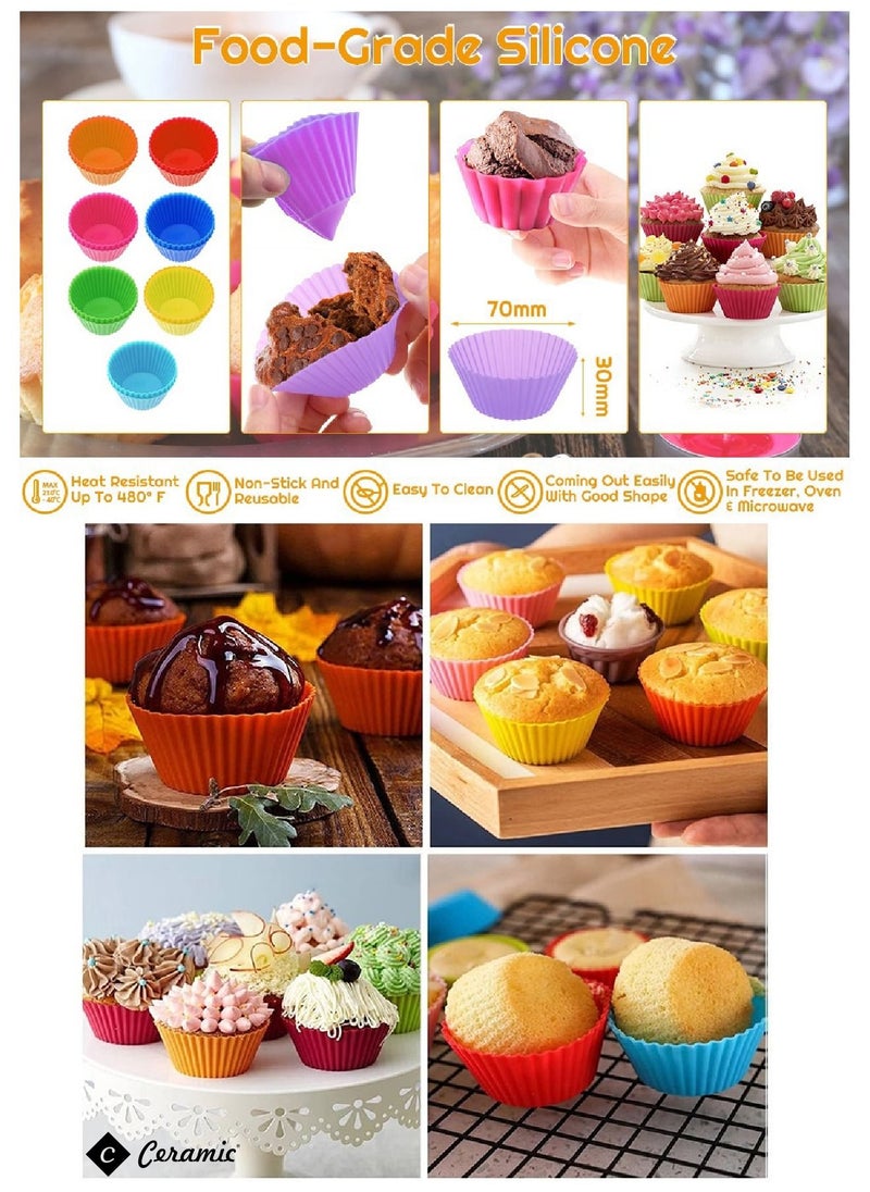 CERAMIC Silicone Baking Cups 21 Pack  Non Stick Muffin Cupcake Liners Set Thick And Heavy Duty Cupcake Molds  Perfect for Party  Bakery Supplies Multicolor  - Image 4