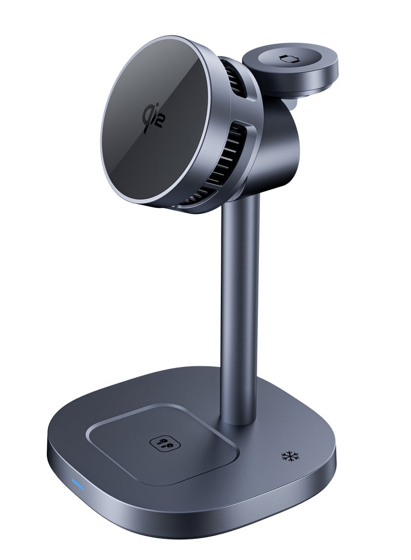 DC-ITECH Magnetic Wireless Charger with Active Cooling, 15W Qi2 Fast 3 in 1 Charging Station for Apple Charger Stand, Wireless Charger for iPhone16/15/14/13/12 Series, Apple Watch, AirPods - Image 1