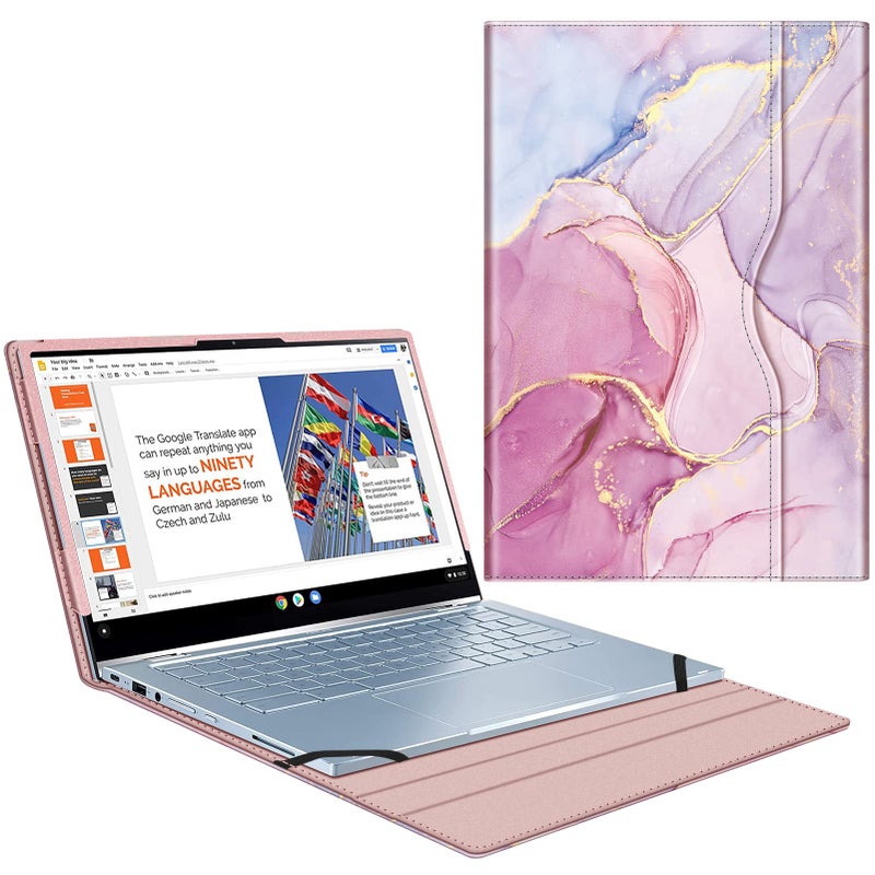 Fintie Fintie Sleeve Case for 14" ASUS Chromebook Flip C433TA / ASUS Chromebook C425 / Lenovo Yoga Slim 7 14IIL05 / Dell Latitude 7410 7420 - Premium PU Leather Portfolio Book Cover, Glittering Marble  - Image 1