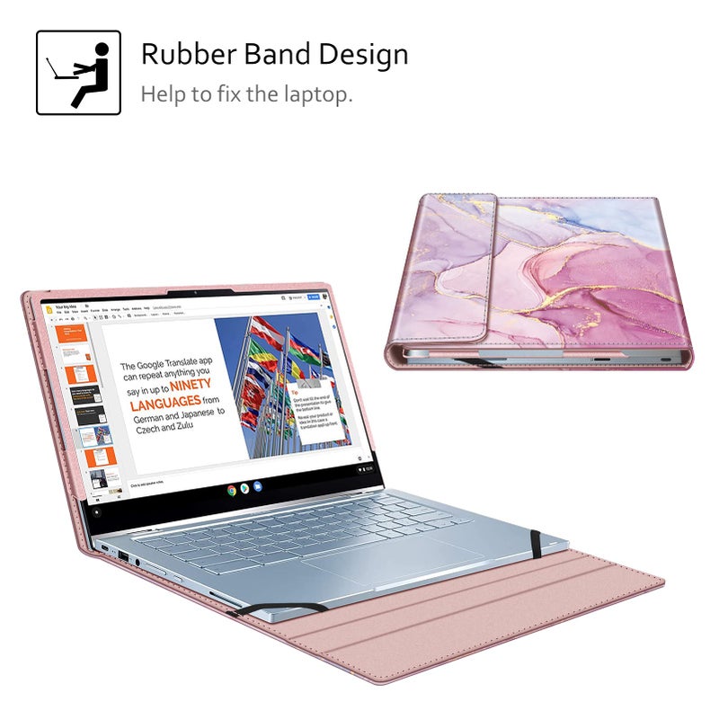 Fintie Fintie Sleeve Case for 14" ASUS Chromebook Flip C433TA / ASUS Chromebook C425 / Lenovo Yoga Slim 7 14IIL05 / Dell Latitude 7410 7420 - Premium PU Leather Portfolio Book Cover, Glittering Marble  - Image 4