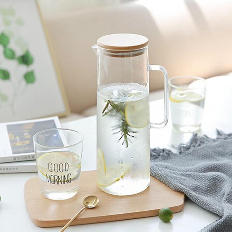 UREVO 1500ml Glass Pitcher with Bamboo Lid - Hot/Cold Water Carafe for Beverages - Image 4
