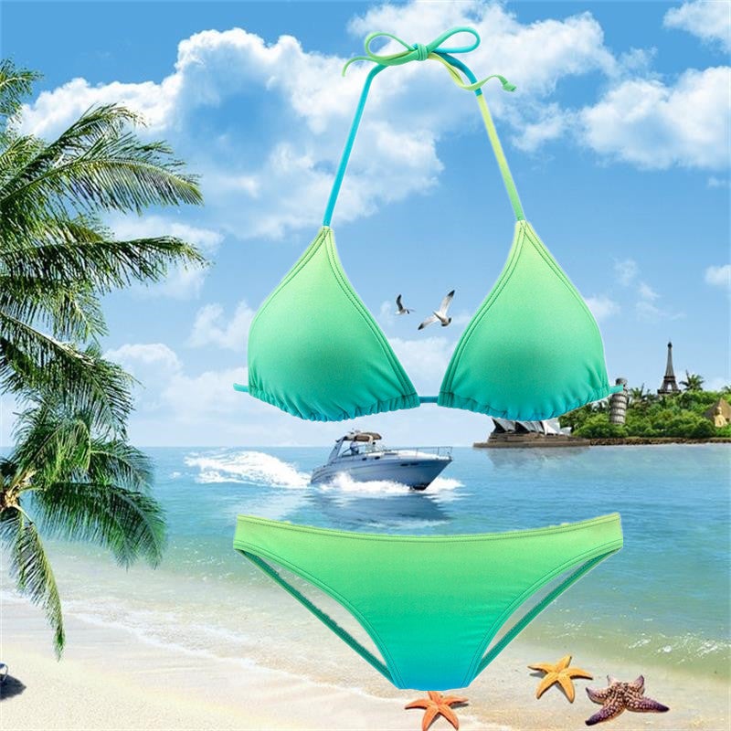 2020 European and American new swimsuit women's gradient Cami large size split swimsuit sexy bikini swimsuit green S - Image 5