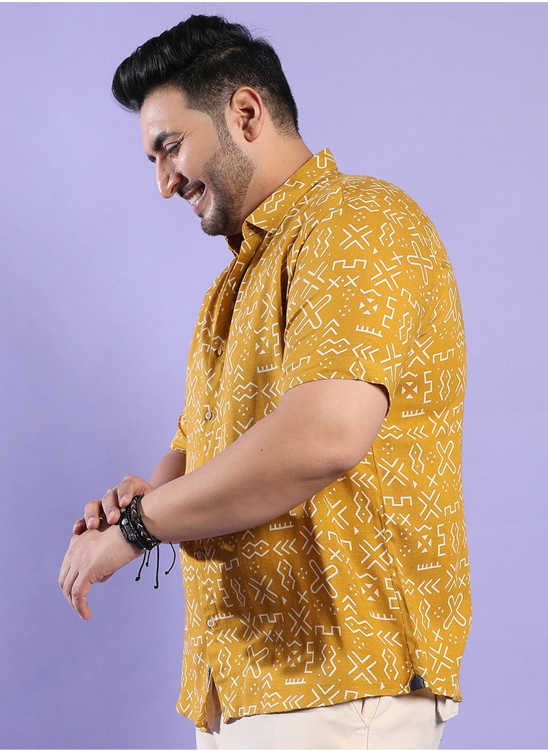 Instafab Plus Instafab Plus Men's Mustard Yellow Minimal Aztec Shirt For Casual Wear | Spread Collar | Short Sleeve | Button Closure | Heavy Rayon Shirt Crafted With Comfort Fit For Everyday Wear  - Image 3
