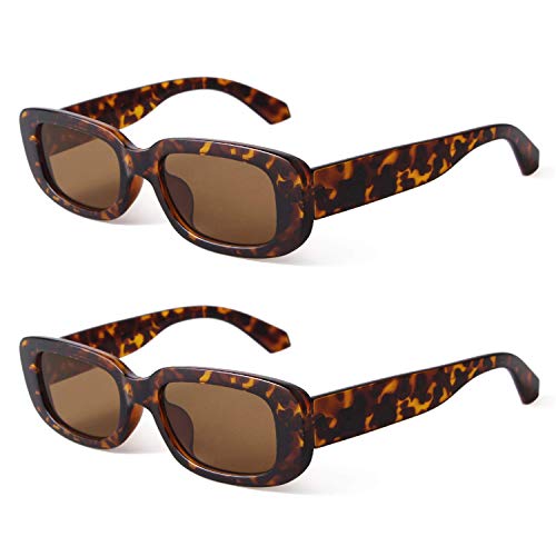 BUTABY Rectangle Sunglasses for Women Retro Driving Glasses 90’s Vintage Fashion Narrow Square Frame UV400 Protection Leopard & Leopard - Image 1