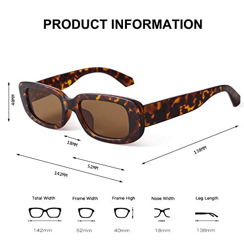 BUTABY Rectangle Sunglasses for Women Retro Driving Glasses 90’s Vintage Fashion Narrow Square Frame UV400 Protection Leopard & Leopard - Image 4