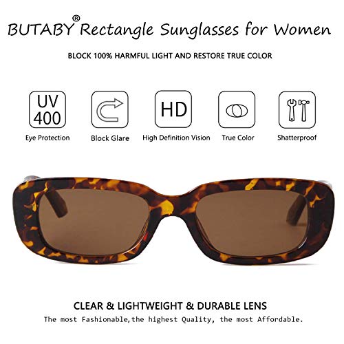 BUTABY Rectangle Sunglasses for Women Retro Driving Glasses 90’s Vintage Fashion Narrow Square Frame UV400 Protection Leopard & Leopard - Image 3