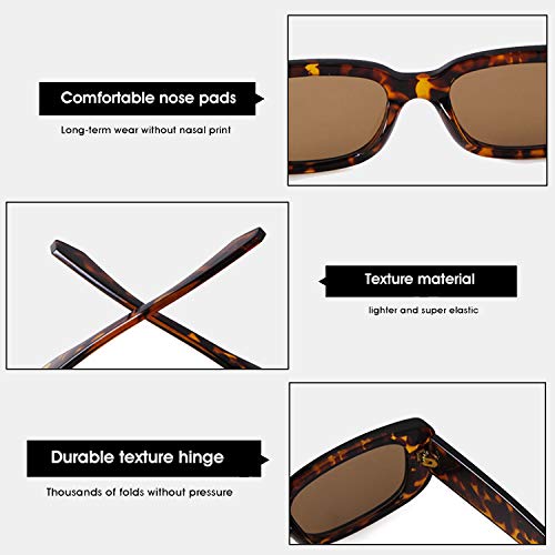 BUTABY Rectangle Sunglasses for Women Retro Driving Glasses 90’s Vintage Fashion Narrow Square Frame UV400 Protection Leopard & Leopard - Image 5