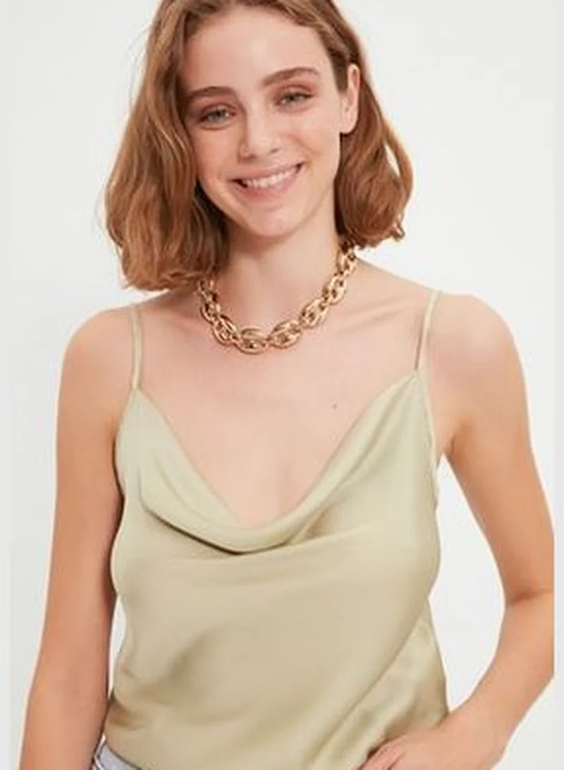 trendyol Mint Weave Collar Satin Blouse TWOSS19BB0161