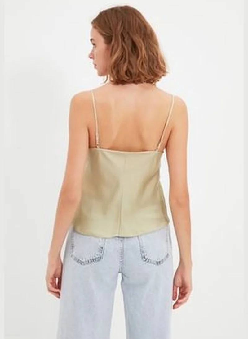 trendyol Mint Weave Collar Satin Blouse TWOSS19BB0161