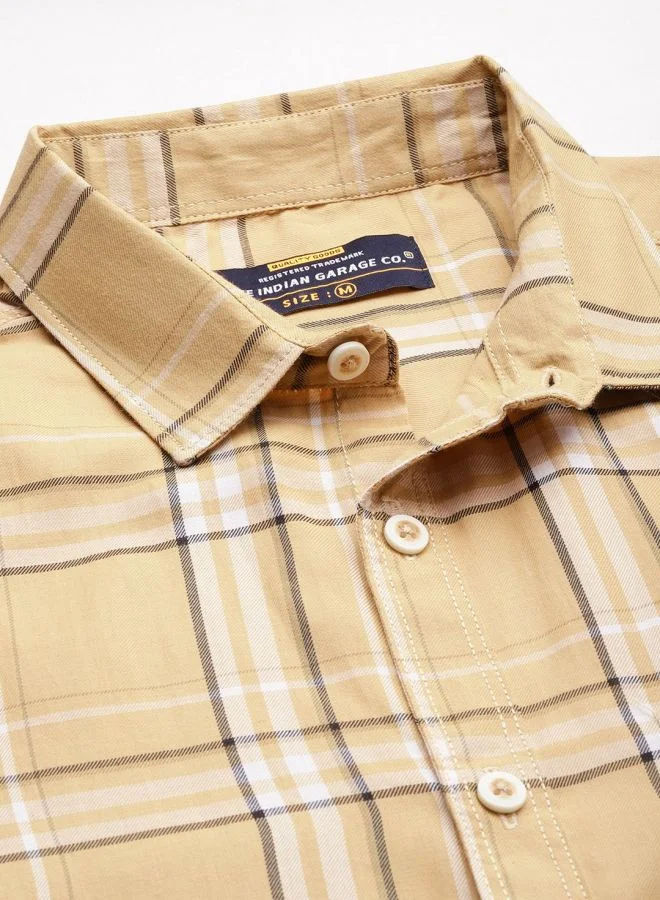 The Indian Garage Co Men Regular Fit Checkered Full Sleeves Cutaway Collar Casual Shirt