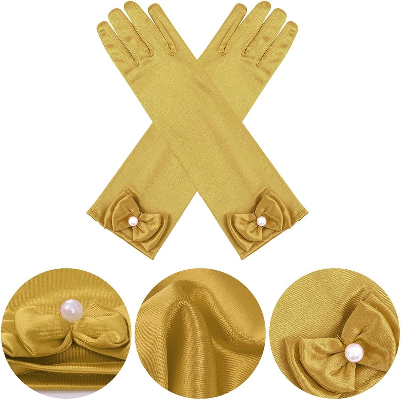Yolyoo Girls Princess Gloves,Girl White Long Satin Princess Dress Up Diamonds Bows Gloves for Birthday,Wedding, Costume Party - Image 4