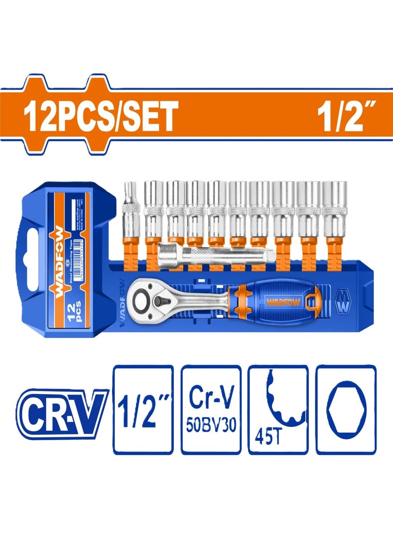 WADFOW WADFOW 12pc Socket set CRV half Heavy Duty 12 Socket Set Hex Socket set Goti Set and Ratchet Spanner Tool kit for Car Repair and Auto Repair Tools set with Case WITH 1 YEAR SERVICE WARRANTY  - Image 3