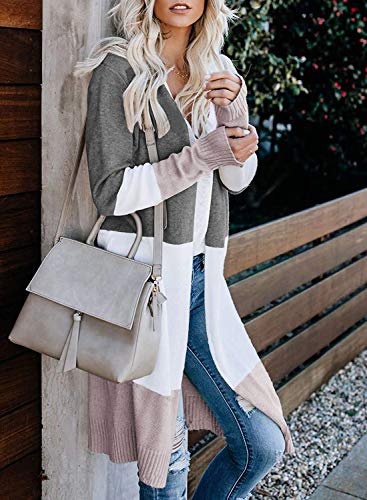 CARDYDONY Women Knitwear Long Sleeve Basic Knit Cardigan Sweater Gray B XL - Image 4