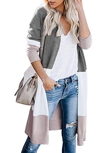 CARDYDONY Women Knitwear Long Sleeve Basic Knit Cardigan Sweater Gray B XL - Image 1