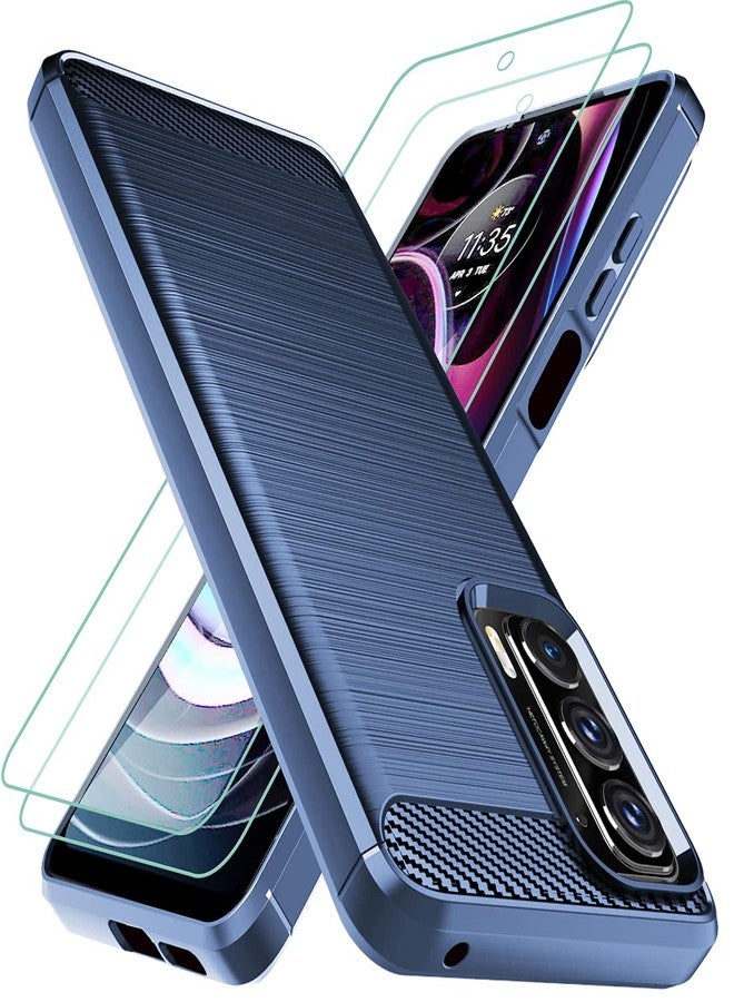 أوسوفر جراب Osophter لهاتف Moto Edge 2021، يدعم شبكة الجيل الخامس UW، مصنوع من مادة TPU المرنة، يتضمن قطعتين لحماية الشاشة، مقاوم للصدمات، لون أزرق داكن - Image 1